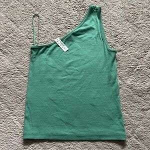 NWT Madewell‎ Green Supima Ribbed One Shoulder Tank Women's Size S